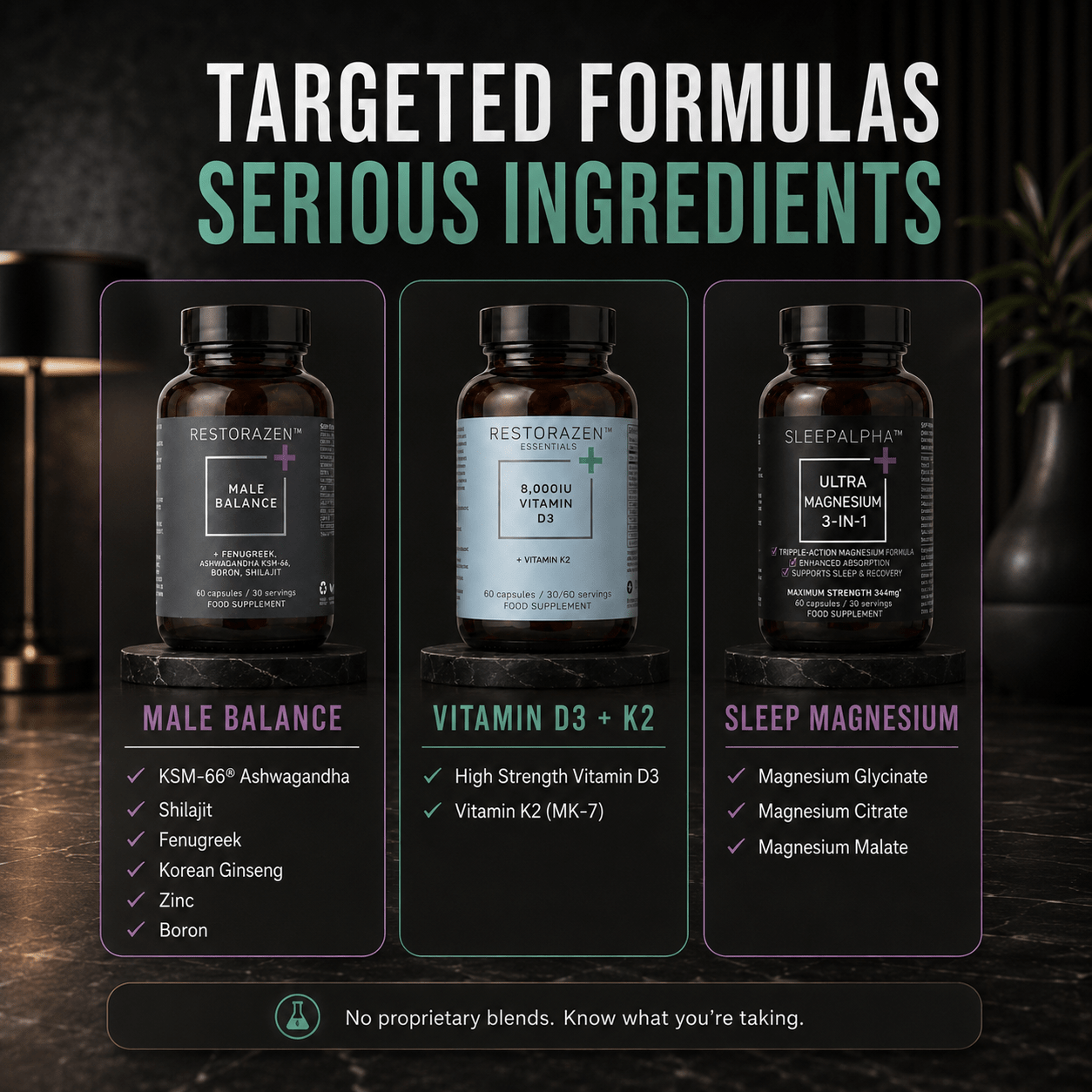 Male Starter Kit | Complete 60-Day Male Health Routine | 2 x Male Balance | 2 x Vitamin D3 + K2 | 2 x Sleep magnesium